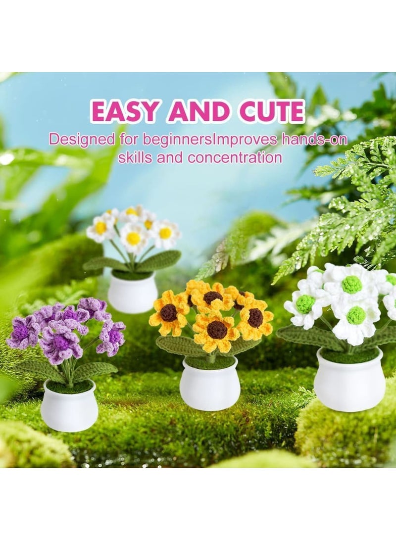 SYOSI طقم كروشيه للمبتدئين، 4 قطع سلسلة الزهور اللطيفة ديزي، دروس خطوة بخطوة، طقم حياكة للمبتدئين - Image 3