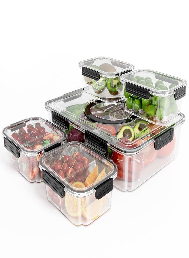 LOTKEY 5 Pack Fruit Storage Containers for Fridge, Divided Serving Tray with Lid and Handle Portable Snack Box Container BPA-Free Fridge Organizer Bins for Fruit, Veggie, Snack, Nuts - Image 1
