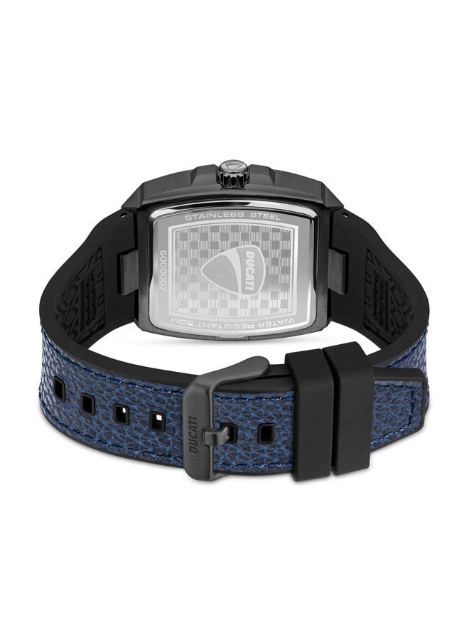 Ducati DT002 Men's Watch with 40mm Gunmetal Case, Blue Semi-Transparent Dial & Leather Strap with Silicone Base - Image 3