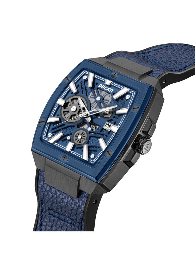 Ducati DT002 Men's Watch with 40mm Gunmetal Case, Blue Semi-Transparent Dial & Leather Strap with Silicone Base - Image 2