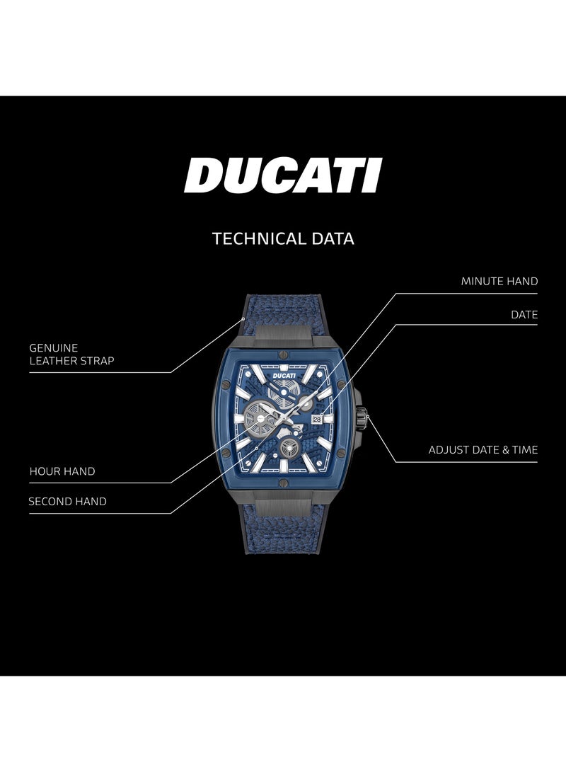 Ducati DT002 Men's Watch with 40mm Gunmetal Case, Blue Semi-Transparent Dial & Leather Strap with Silicone Base - Image 4