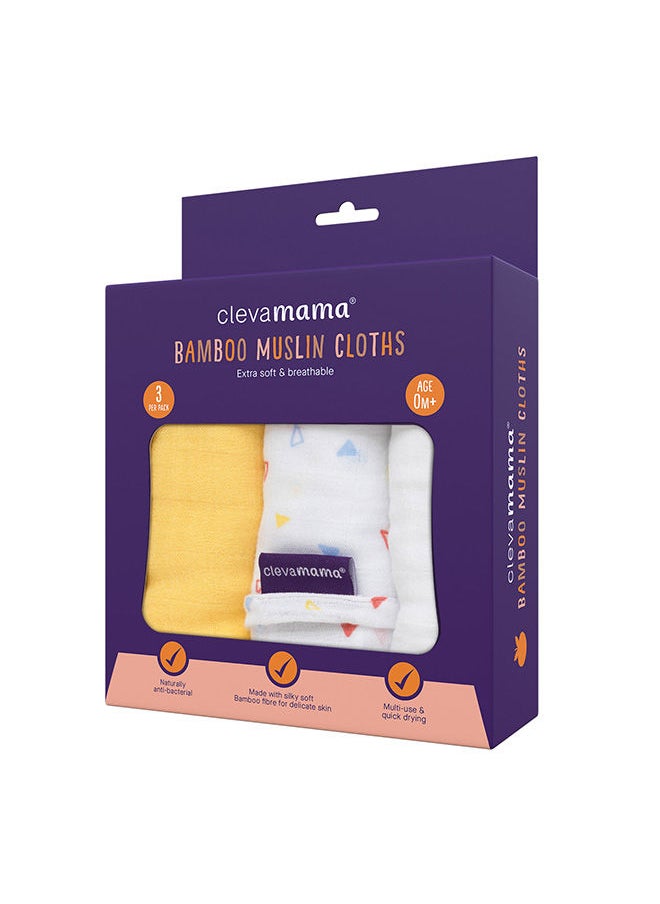 Clevamama 3 Piece Muslin Cloth Set  Super Soft Bamboo And Cotton Yellow  - Image 2