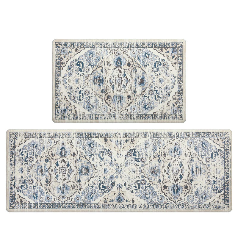 سجاد مطبخ مضاد للإرهاق من Ileading مجموعة من 2 سجادة مطبخ مبطنة للأرضيات سجادة مطبخ مقاومة للماء مجموعة سجادات غير قابلة للانزلاق مريحة للوقوف للمطبخ والمكتب والحوض وغسيل الملابس