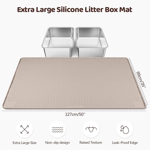 Bartuke Cat Litter Mat, XXL Extra Large 50" x 35" Silicone Mat Litter Trapping Mat for Scatter Control, Soft on Kitty Paws, Easy to Clean (Khaki) - Image 2