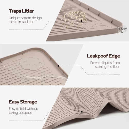 Bartuke Cat Litter Mat, XXL Extra Large 50" x 35" Silicone Mat Litter Trapping Mat for Scatter Control, Soft on Kitty Paws, Easy to Clean (Khaki) - Image 3