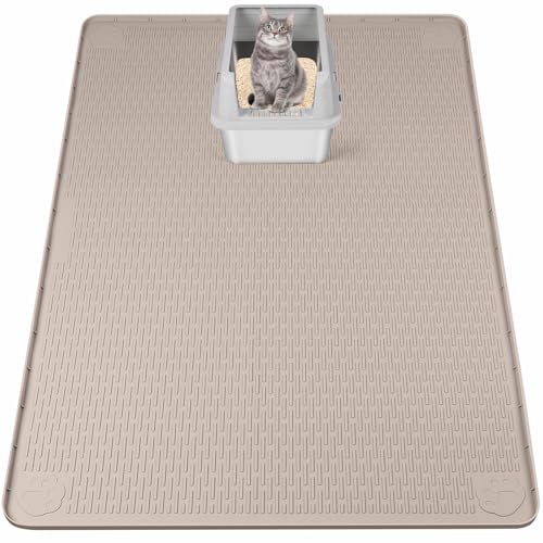 Bartuke Cat Litter Mat, XXL Extra Large 50" x 35" Silicone Mat Litter Trapping Mat for Scatter Control, Soft on Kitty Paws, Easy to Clean (Khaki) - Image 1