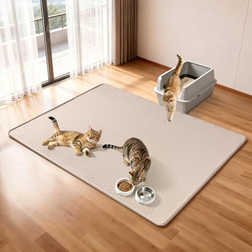 Bartuke Cat Litter Mat, XXL Extra Large 50" x 35" Silicone Mat Litter Trapping Mat for Scatter Control, Soft on Kitty Paws, Easy to Clean (Khaki) - Image 4