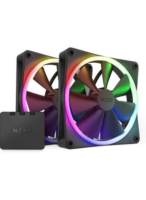 NZXT F140 RGB Fans - RF-R14DF-B1 - Advanced RGB Lighting Customization - Whisper Quiet Cooling - Twin (RGB Fan & Controller Included) - 140mm Fan - Black