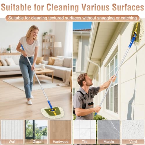 SOBONNE Commercial Dust Mop for Hardwood Floors Cleaning,Industrial Dry Mop Broom with 2 Replacement Wedge Cotton Mop Pads for Walls,Hardwood,Laminate, Vinyl,Tile,Home,Warehouse Floor Duster,Green - Image 4