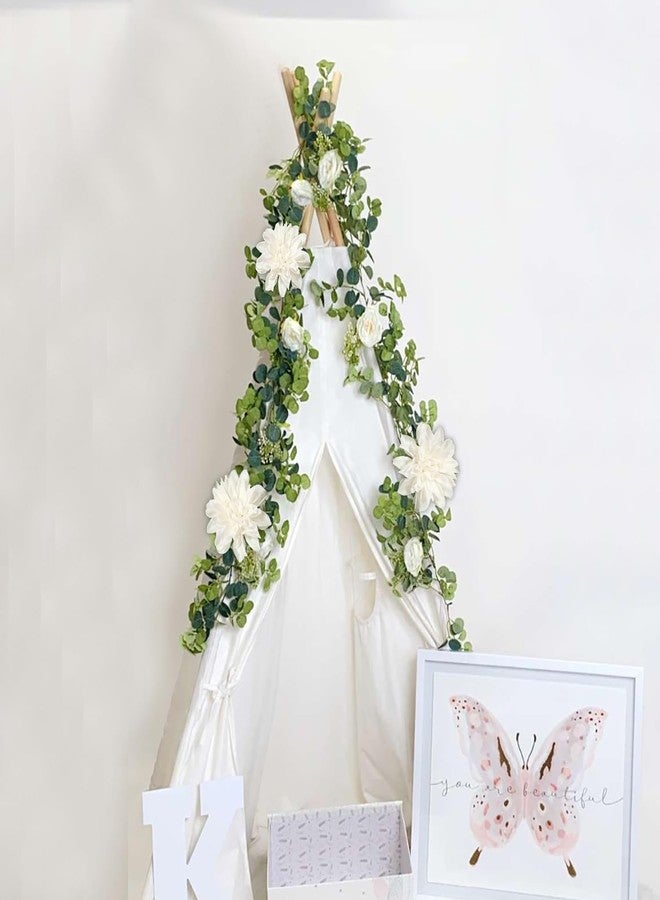 OrgMemory Artificial Flowers Garland, Rose Flower Vine, Artificial Eucalyptus Garland with Flowers, 6' Floral Garland for Wedding Decor Home Table Runner Mantle Decoration (White Dahlias Garland) - Image 2