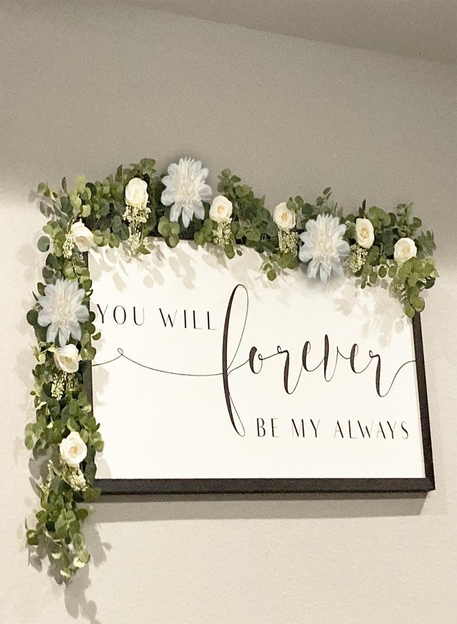 OrgMemory Artificial Flowers Garland, Rose Flower Vine, Artificial Eucalyptus Garland with Flowers, 6' Floral Garland for Wedding Decor Home Table Runner Mantle Decoration (White Dahlias Garland) - Image 5