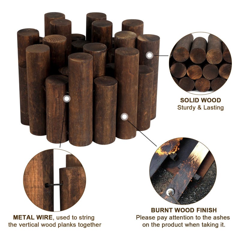 Worth Garden Log Rolls Edging - Wooden Short Fence Border - 6.5 in. H x 47 in. L Burnt Wood Finish Outdoor Garden Lawn Landscape Edging Flexible Decorative Heavy-Duty Tree Fence Border - Image 5