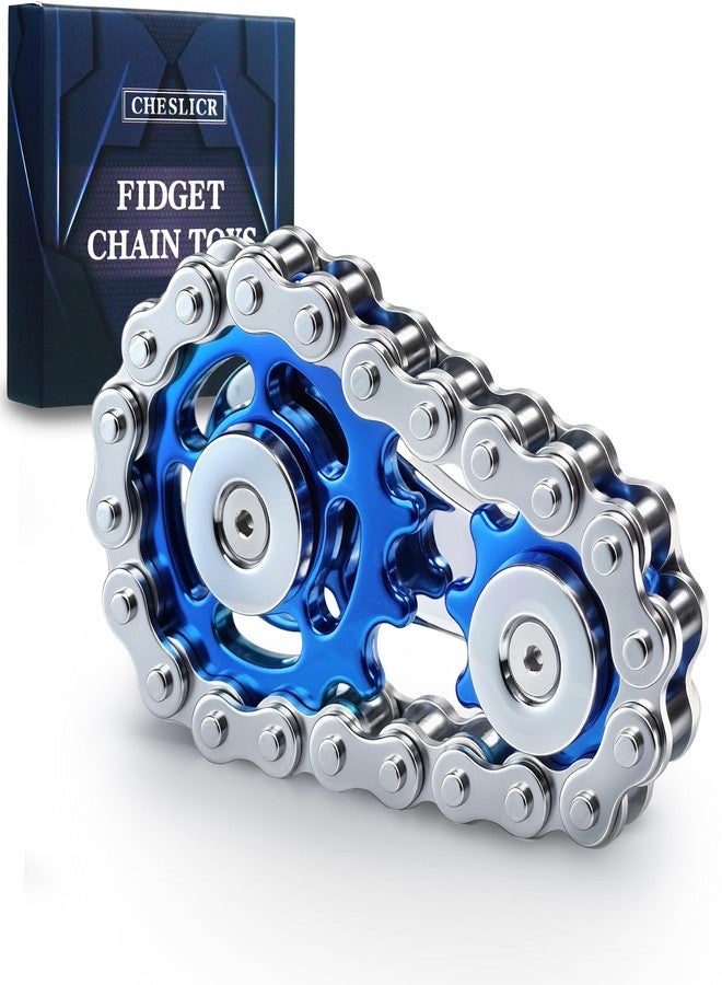 CHESLICR Fidget Toys for Adults Metal Fidget Bike Chain Assemble Fidgets Spinners Toy for Teens Cool Gadgets Desk Office Gift Anxiety Relief Items Stress Tool Sensory Stim Toy for Autism ADHD- Blue - Image 1