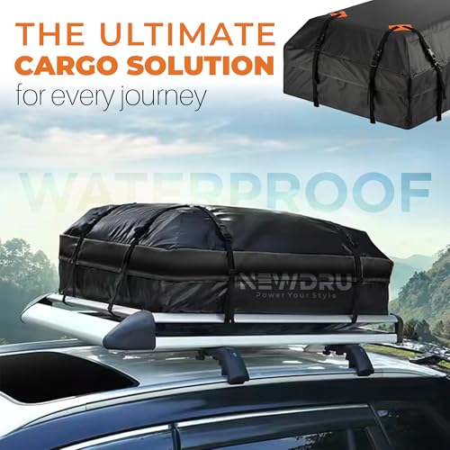 NEWDRU Durable Roof Top Cargo Bag 425L Capacity - Waterproof & Dustproof Car Roof Bag | Heavy-Duty Roof Carrier for Cars with Roof Rack, Rails, or Bars | 15 Cubic Feet - (Black) - Image 2