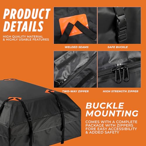 NEWDRU Durable Roof Top Cargo Bag 425L Capacity - Waterproof & Dustproof Car Roof Bag | Heavy-Duty Roof Carrier for Cars with Roof Rack, Rails, or Bars | 15 Cubic Feet - (Black) - Image 3