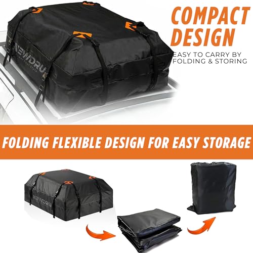 NEWDRU Durable Roof Top Cargo Bag 425L Capacity - Waterproof & Dustproof Car Roof Bag | Heavy-Duty Roof Carrier for Cars with Roof Rack, Rails, or Bars | 15 Cubic Feet - (Black) - Image 4