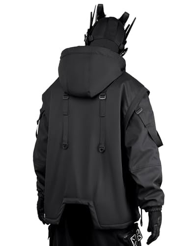 Niepce Inc Loose Fit Japanese Streetwear Techwear Men’s Winter Parka Jacket (Black1, Large) - Image 4