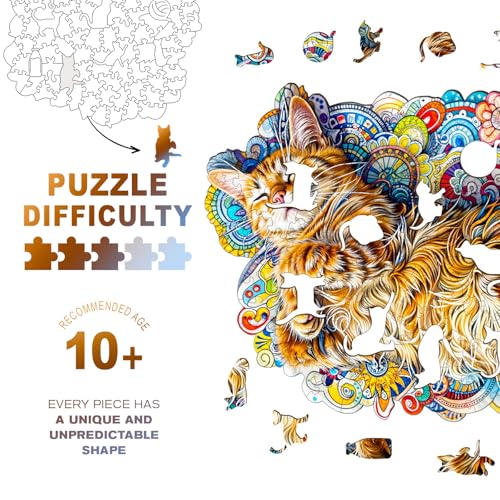 Purdicra Wooden Jigsaw Puzzles Sleeping Cat Wooden Puzzles for Adults with Unique Shape Adult Jigsaw Puzzle Birthday Gifts for Adults 85x6190pcs - Image 5