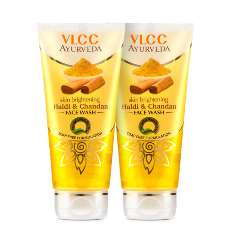 VLCC Ayurveda Skin Brightening Haldi Chandan Face Wash 100ml X 2 For Skin Brightening Paraben Colorant Free Chamomile Oil Yastimadhu Haridra Extract - Image 1