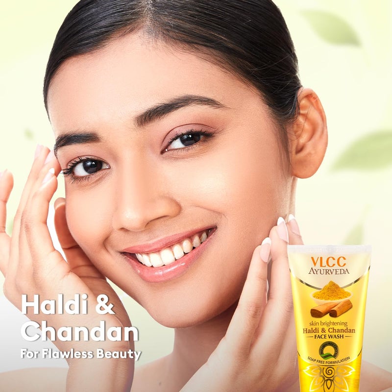 VLCC Ayurveda Skin Brightening Haldi Chandan Face Wash 100ml X 2 For Skin Brightening Paraben Colorant Free Chamomile Oil Yastimadhu Haridra Extract - Image 2