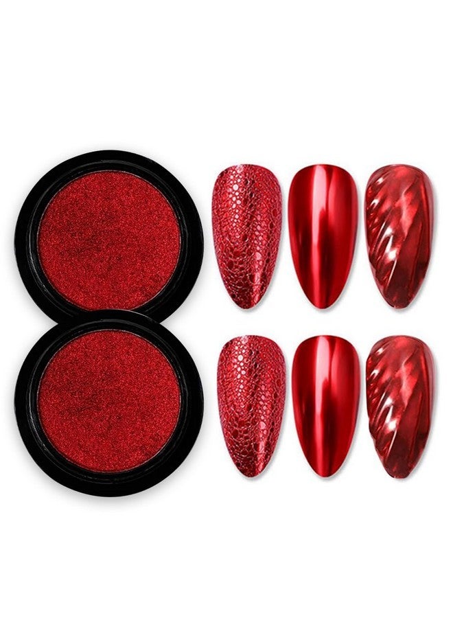 Furimuk 2 Boxes Red Chrome Nail Powder 3D Mirror Effect Aurora Magic Metallic Dust Holographic Glitter Glazed Manicure Decoration Reflective Pigment For Nails Art Design - Image 1
