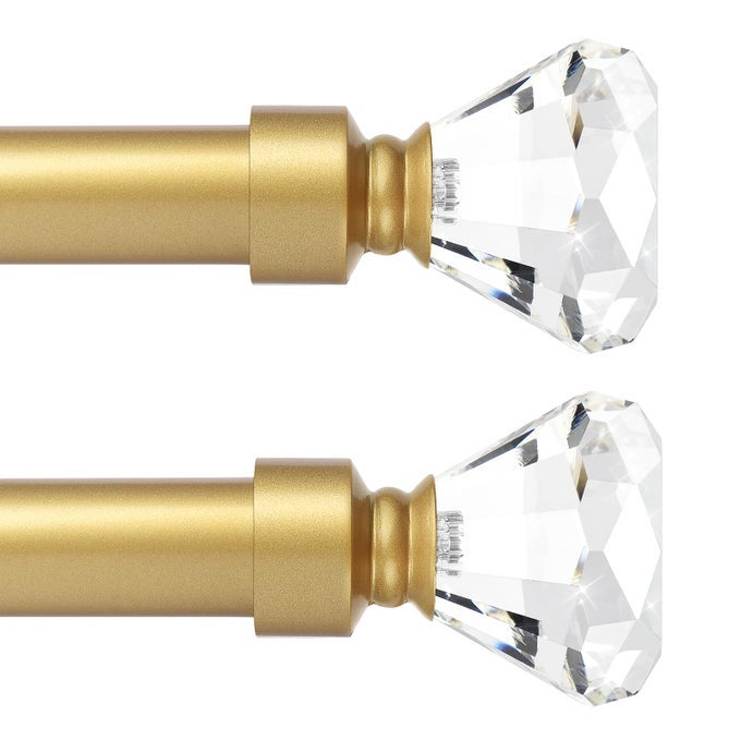 2 PACK 1INCH DIAMETER SINGLE WINDOW TREATMENT CURTAIN ROD CRYSTAL FINIAL HOME CURTAIN RODS22INCH TO 42INCH ADJUSTABLE1835FT GOLD CURTAIN RODS FOR WINDOWS