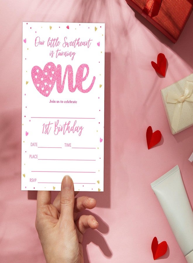 ukebobo Little Sweetheart First Birthday Invitation Card, Pink Gold Hearts Valentine's Bday Invite, 20 Sweetheart Birthday Invitation with Envelopes, Bday Party Decorations-634 - Image 5