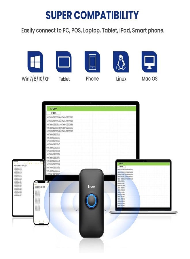 Eyoyo 1D Mini Bluetooth Barcode Scanner, 3-in-1 USB Wired & Bluetooth & 2.4G Wireless Barcode Reader Portable Bar Code Scanning Work with Tablets or Computers, Windows, Android, iOS - Image 5