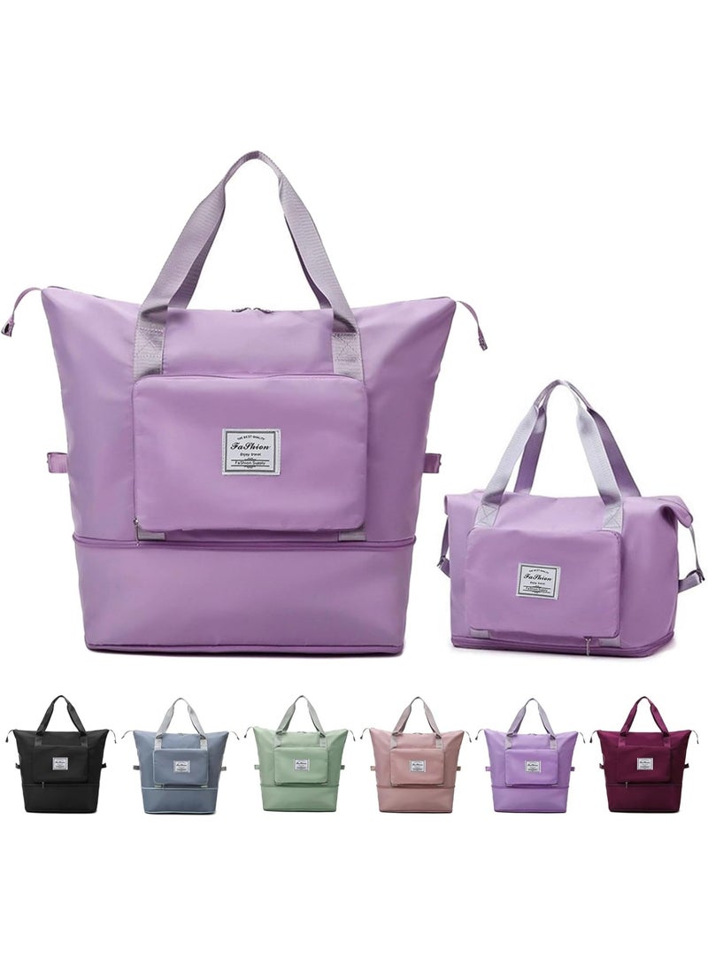 Large, foldable, water-resistant handbag suitable for travel, light purple color - Image 1