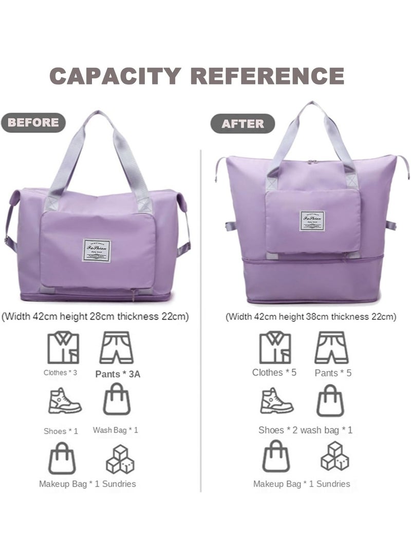 Large, foldable, water-resistant handbag suitable for travel, light purple color - Image 2