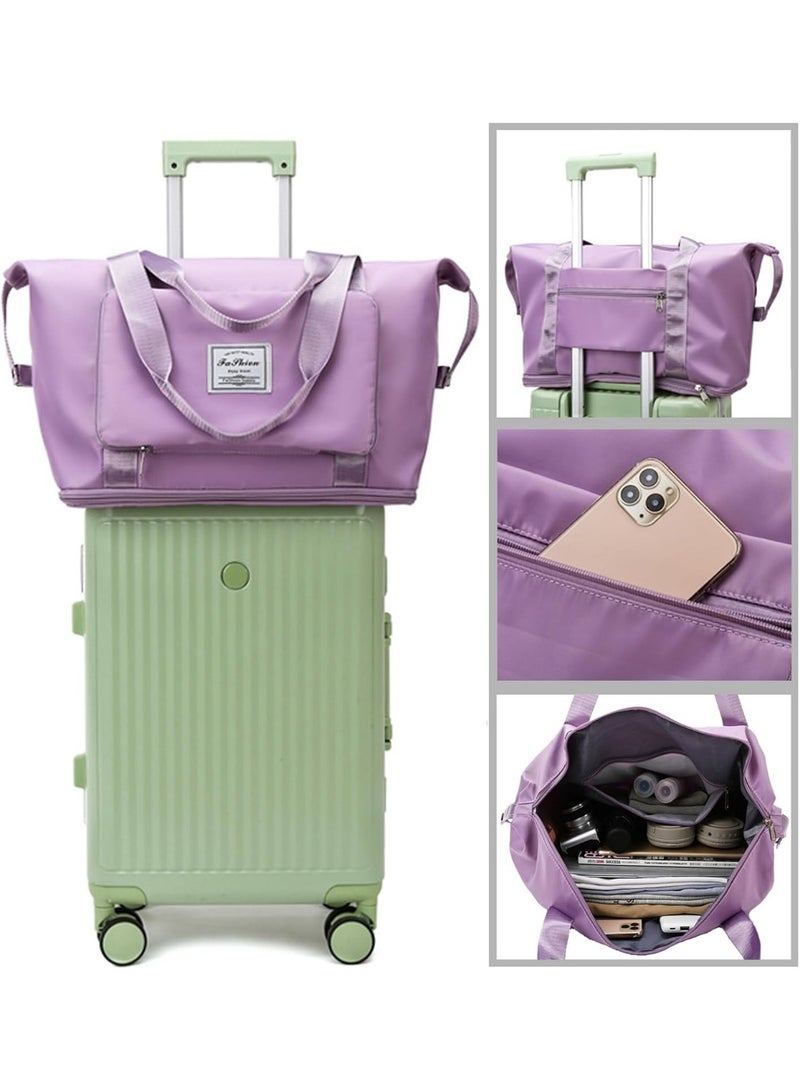 Large, foldable, water-resistant handbag suitable for travel, light purple color - Image 3