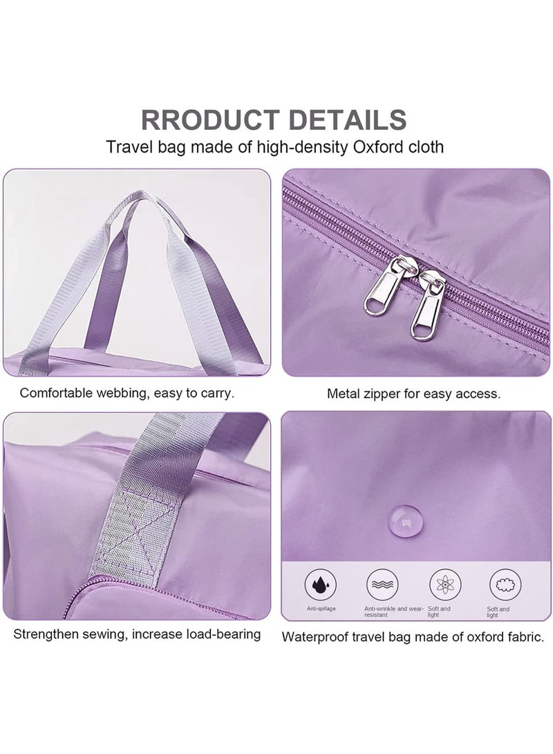 Large, foldable, water-resistant handbag suitable for travel, light purple color - Image 5
