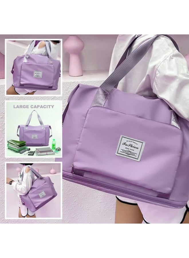 Large, foldable, water-resistant handbag suitable for travel, light purple color - Image 4