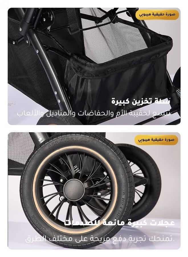 هيبوبي عربة أطفال فاخرة متعددة الوظائف قابلة للطي ومحمولة بمقبض قابل للعكس وزنبركات مضادة للصدمات. - Image 4