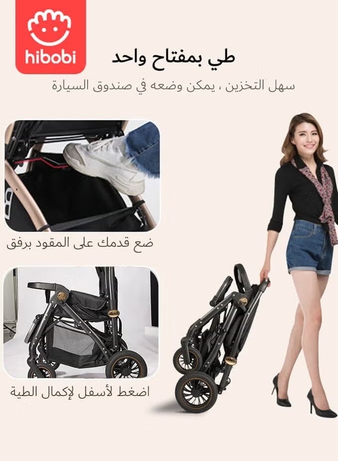 هيبوبي عربة أطفال فاخرة متعددة الوظائف قابلة للطي ومحمولة بمقبض قابل للعكس وزنبركات مضادة للصدمات. - Image 3