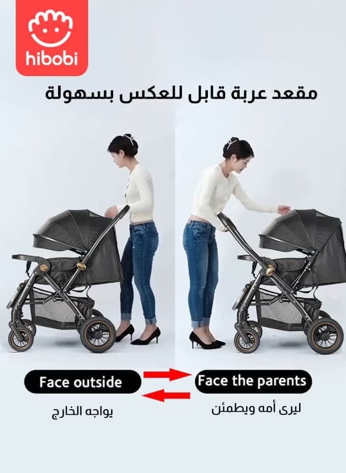 هيبوبي عربة أطفال فاخرة متعددة الوظائف قابلة للطي ومحمولة بمقبض قابل للعكس وزنبركات مضادة للصدمات. - Image 2