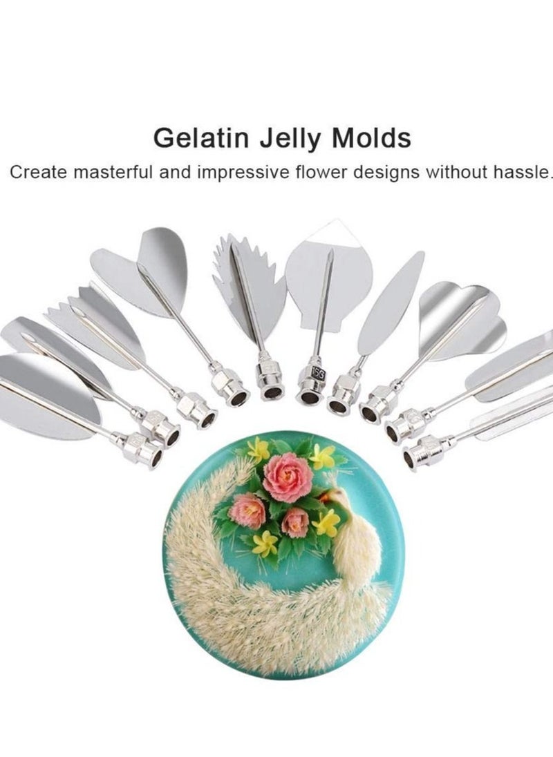 SYOSI Jelly Art Tool Set, 3D Gelatin Jelly Cake Decorating Tool, 11 Piece Stainless Steel Gelatin Art Tool with Syringe Nozzle, Floral Cake Decorating Tool DIY Pinpoint Pastry Tool for Cake Pudding Making  - Image 3