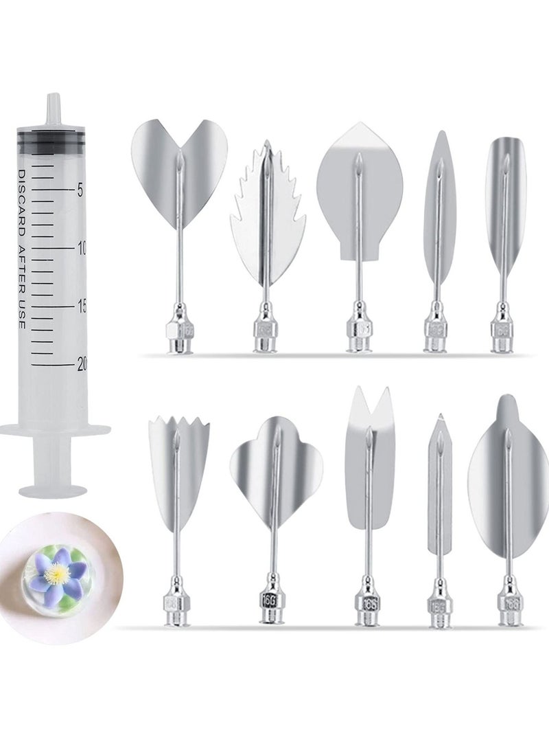 SYOSI Jelly Art Tool Set, 3D Gelatin Jelly Cake Decorating Tool, 11 Piece Stainless Steel Gelatin Art Tool with Syringe Nozzle, Floral Cake Decorating Tool DIY Pinpoint Pastry Tool for Cake Pudding Making  - Image 1