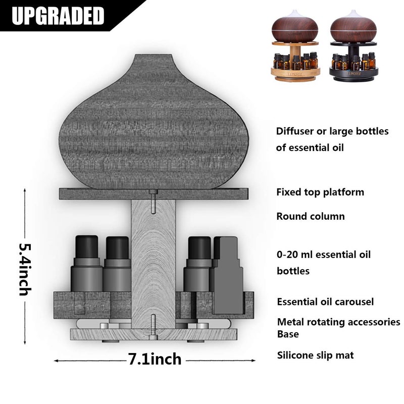 TJMOREE TJ.MOREE Bamboo Diffuser Holder Carousel- 2 Tier Height Increase Rack with Upper Tray for Holding Diffuser, for 5ml, 10ml, 15ml, 20ml Essential Oils Bottles - Image 2