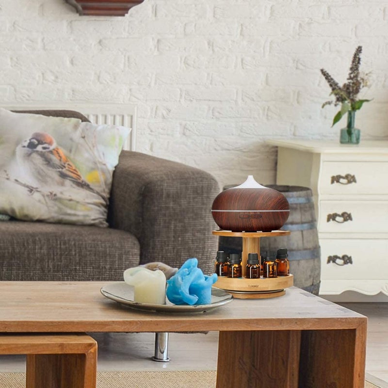 TJMOREE TJ.MOREE Bamboo Diffuser Holder Carousel- 2 Tier Height Increase Rack with Upper Tray for Holding Diffuser, for 5ml, 10ml, 15ml, 20ml Essential Oils Bottles - Image 5