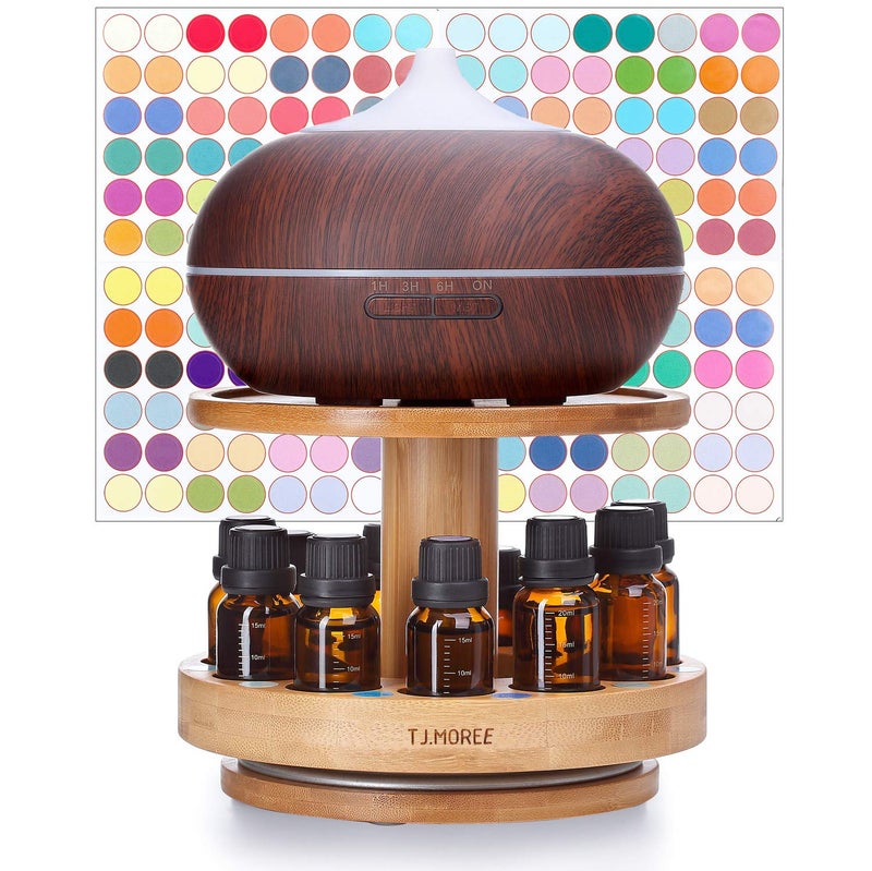 TJMOREE TJ.MOREE Bamboo Diffuser Holder Carousel- 2 Tier Height Increase Rack with Upper Tray for Holding Diffuser, for 5ml, 10ml, 15ml, 20ml Essential Oils Bottles - Image 1