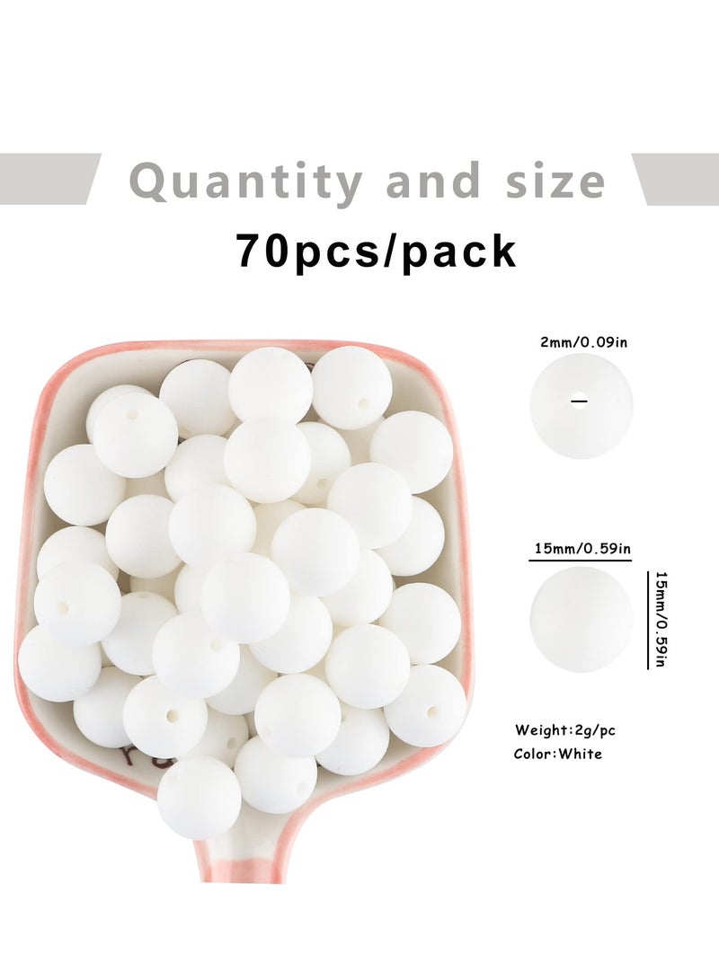 SOLARAE 100Pcs Silicone Beads 15mm White Silicone Beads Bulk for Keychain, Pens, Necklace, Bracelet - Safe, Durable, Easy to Clean - Image 4