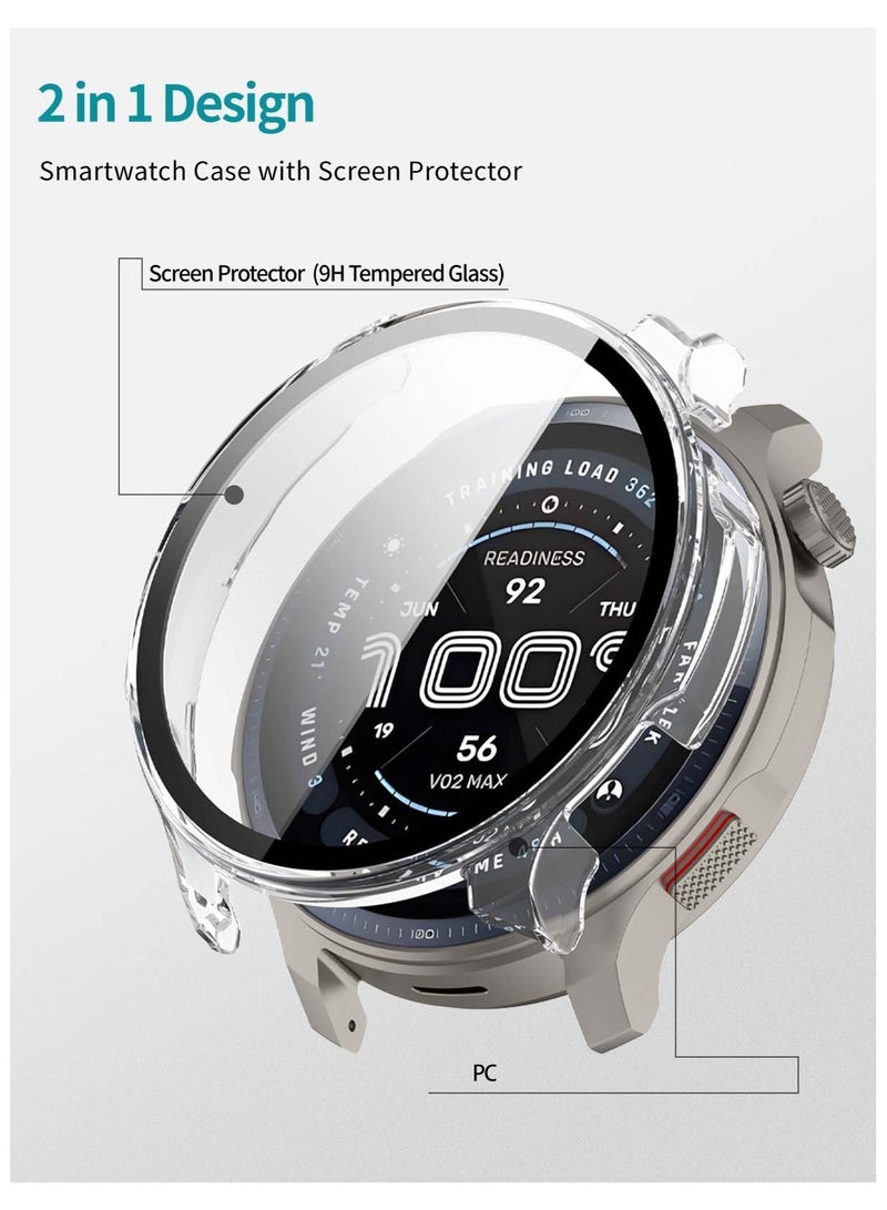 Case for Amazfit Balance 2 Protective Cover Smart Watch,Built-in 9H Tempered Glass Film, Hard PC,Easy to Install,Screen Protector for Amazfit Balance 2 Smartwatch Accessory (Clear) - Image 3