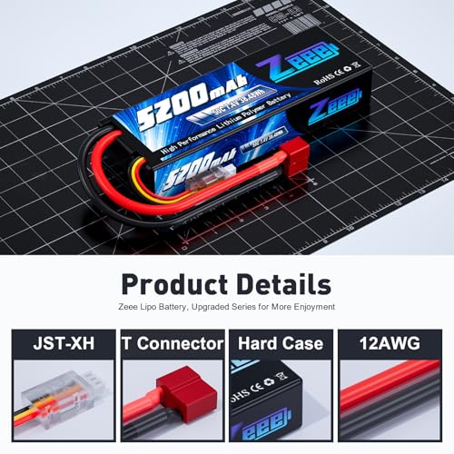 Zeee 2S 5200mAh Lipo Battery 7.4V 50C Hard Case with T Connector for RC Truck RC Truggy RC Heli Airplane Drone FPV Racing (1 Pack) - Image 3