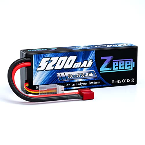 Zeee 2S 5200mAh Lipo Battery 7.4V 50C Hard Case with T Connector for RC Truck RC Truggy RC Heli Airplane Drone FPV Racing (1 Pack) - Image 1