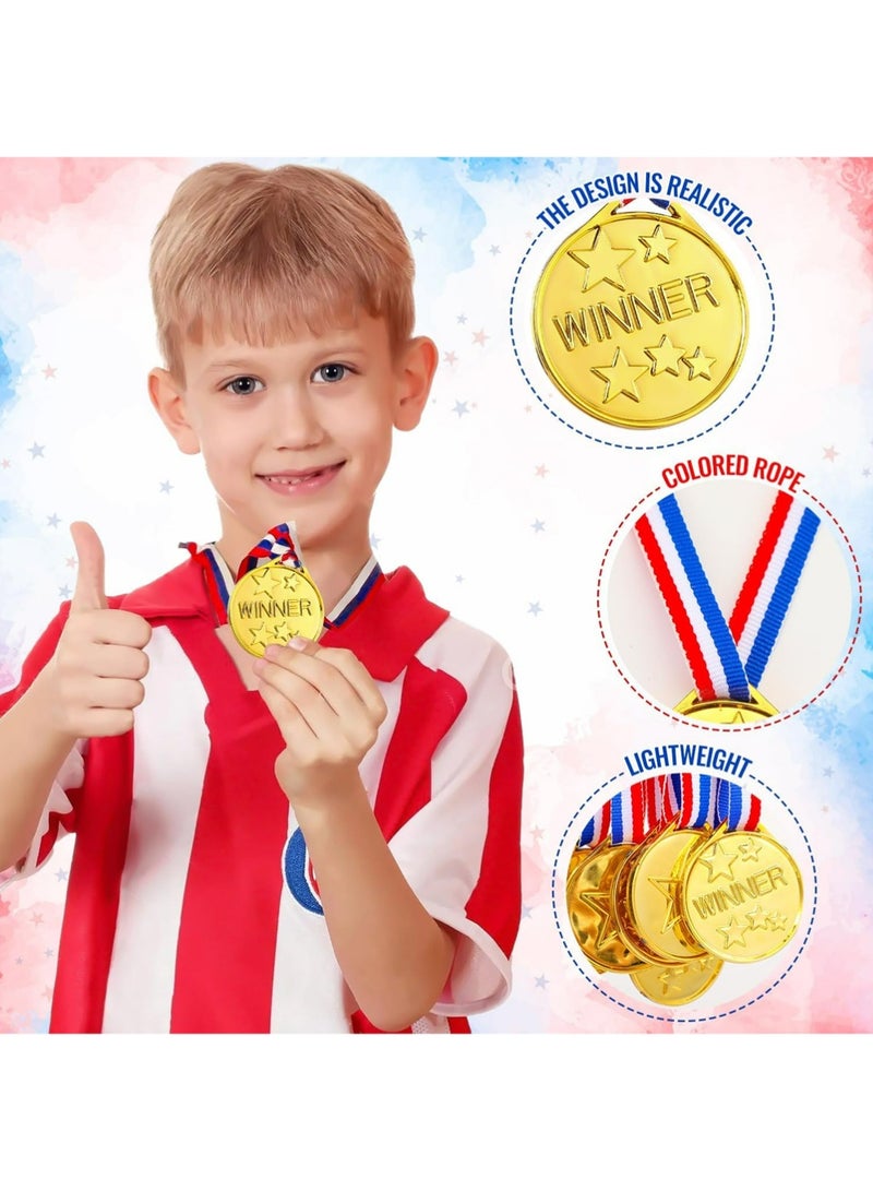 YOUGE 50-Piece Kids Plastic Winner Medals with Ribbon, Winner Award Medals for Kids Sports Awards, Games Competitions, Prizes, Party Favors and Decorations (Gold) - Image 2
