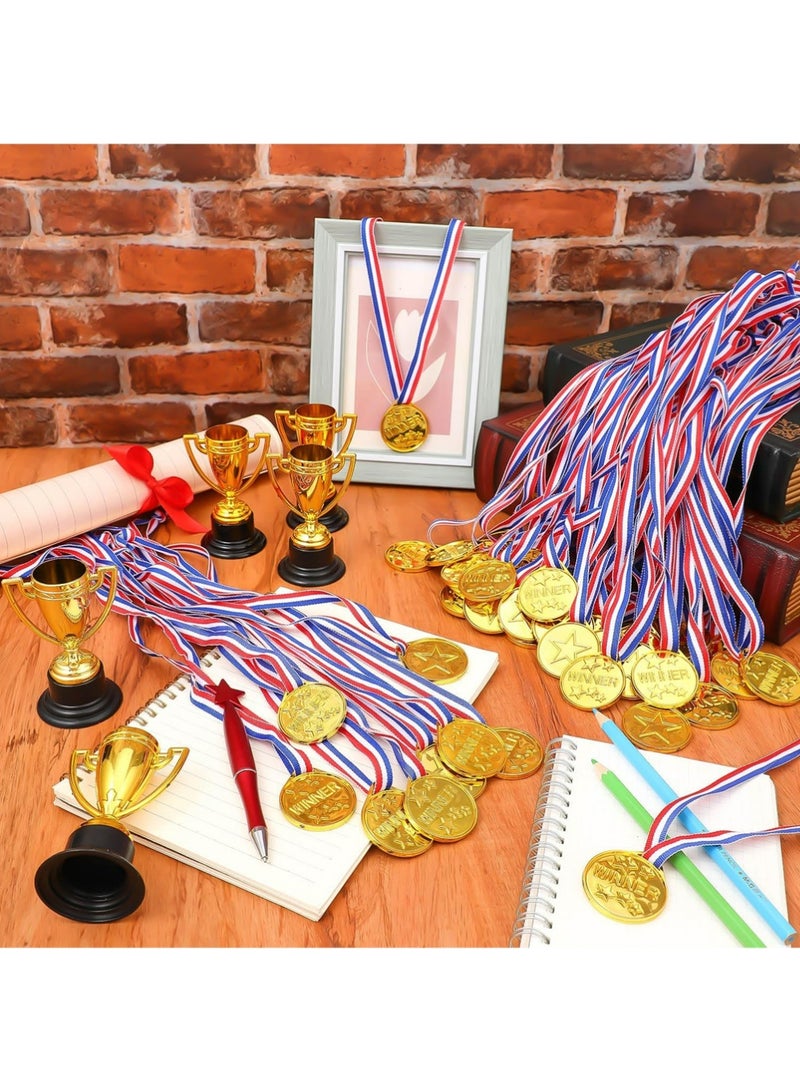 YOUGE 50-Piece Kids Plastic Winner Medals with Ribbon, Winner Award Medals for Kids Sports Awards, Games Competitions, Prizes, Party Favors and Decorations (Gold) - Image 4
