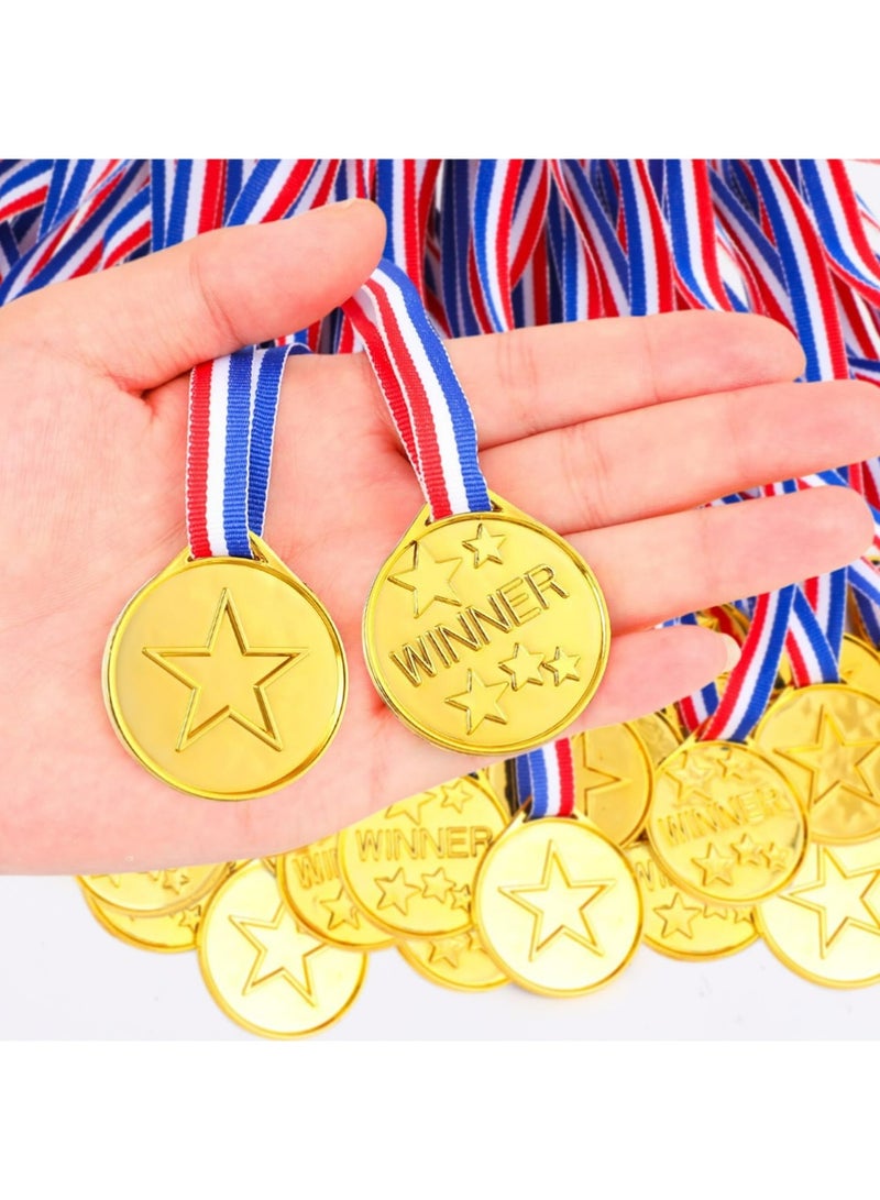 YOUGE 50-Piece Kids Plastic Winner Medals with Ribbon, Winner Award Medals for Kids Sports Awards, Games Competitions, Prizes, Party Favors and Decorations (Gold) - Image 5