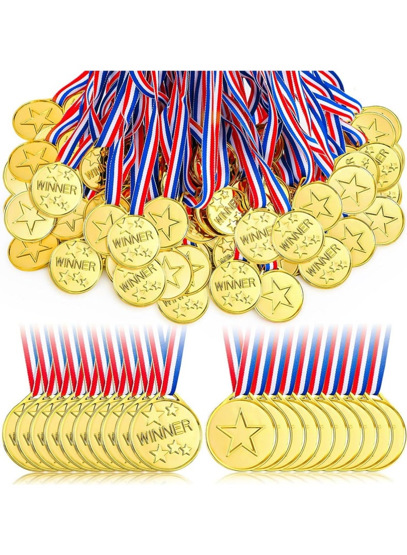 YOUGE 50-Piece Kids Plastic Winner Medals with Ribbon, Winner Award Medals for Kids Sports Awards, Games Competitions, Prizes, Party Favors and Decorations (Gold) - Image 1