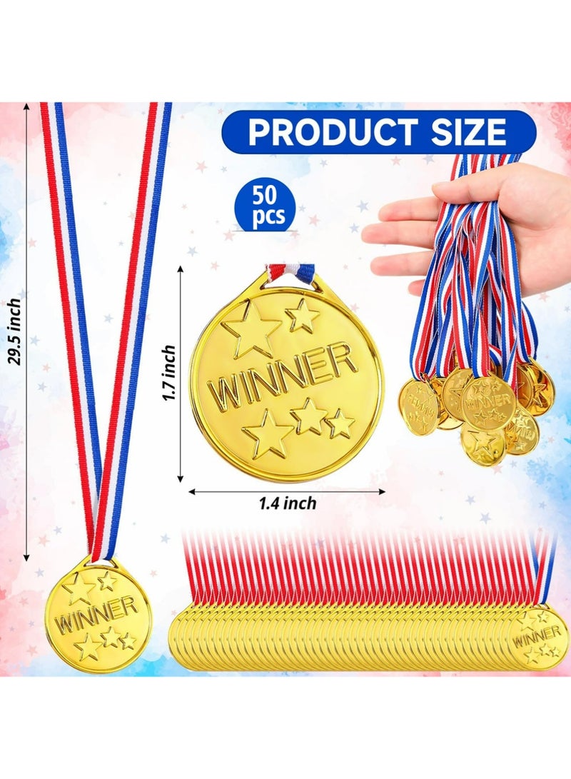 YOUGE 50-Piece Kids Plastic Winner Medals with Ribbon, Winner Award Medals for Kids Sports Awards, Games Competitions, Prizes, Party Favors and Decorations (Gold) - Image 3